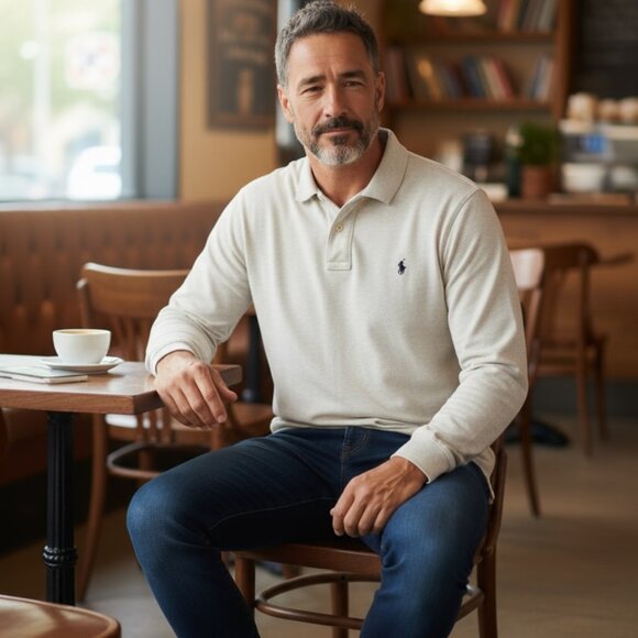 Ralph Lauren Polo Shirt Men's 2XL Tall Long Sleeve Heathered Cream Shirt - Picture 15 of 15